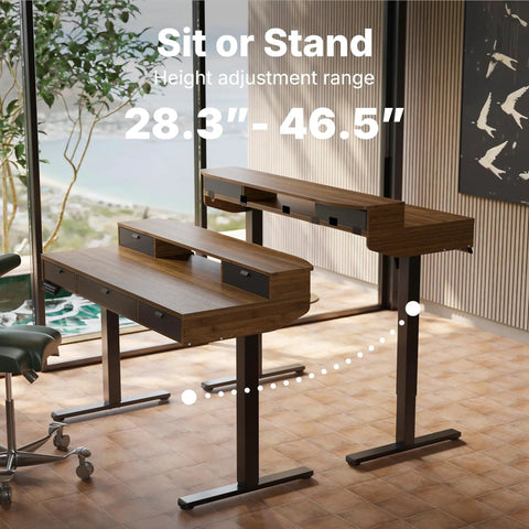 Heavy Duty Electric Standing Desk 48 By 24 Inch With Four Built In Drawers For Smart Storage, adjustable height range 28.3-46.5 inches.