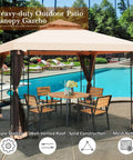 10 Foot By 10 Foot Outdoor Patio Gazebo With Double Tier Roof And Mosquito Netting Heavy Duty Steel Frame For Backyard Garden
