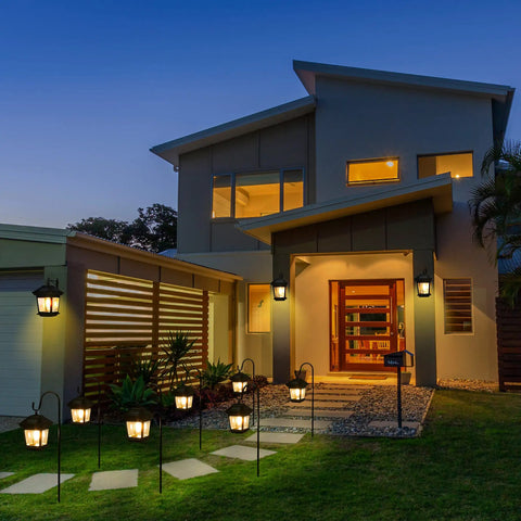 Easy Install Outdoor Solar Wall Lanterns Set Of 2 For Porch And Garden Waterproof LED Sconces illuminating modern house entrance