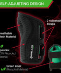 Black fitted wrist brace with breathable mesh, two adjustable straps, spandex, green liner. Fitted Wrist Brace For Pain Relief And Solid Support With Carpal Tunnel Tendonitis And Arthritis One Hand Cinch Adjustment Right Hand Small Medium Large XL.