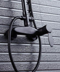 UMJIGF Shower System with Hot and Cold Water Black Shower Faucet Set multifunction handle and hose mounted on wall.