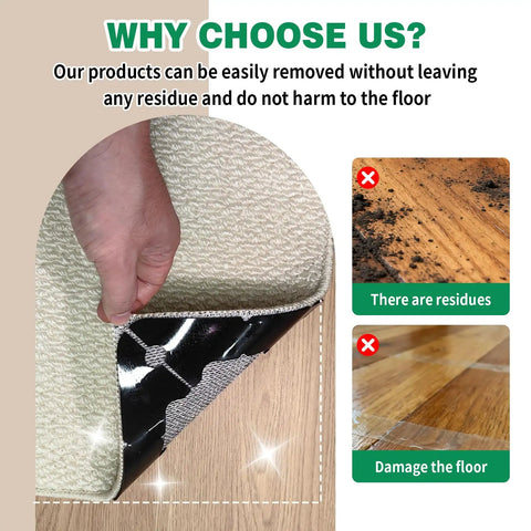 16 Pack Non Slip Carpet Tape and Rug Pads for Area Rugs on Hardwood Floors, no residue comparison with other products