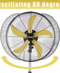 Heavy Duty 20 Inch Pedestal Fan Delivers 5000 CFM High Velocity Air With One Fifth HP Motor Oscillating 80-degree view