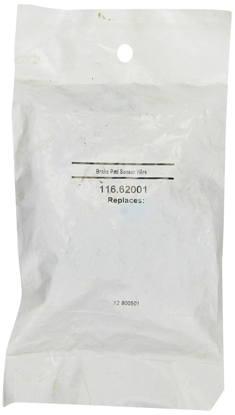 Front view of white plastic bag packaging for brake pad sensor wire, model 116.62001