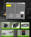 Back view of 6L High Power Ultrasonic Parts Cleaner with 180W power, showing control panel, heat dissipation, and protective features