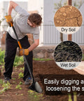 Person using Heavy Duty Workhorse Shovel With 58 Inch Length, Rust Resistant High Carbon Steel Blade, Fiberglass Handle With Riveted Bond on soil