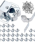 30 Pack Double Roller Cabinet Door Latch Kit, Beefy Galvanized Cold Rolled Steel Tension Catch Keeps Doors From Drifting In Kitchen Cupboards, RV Closets And Dressers, Silver Spear Strike Hardware displayed with screws