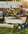 Man using Steel Frame Wagon With 8 Inch All Terrain Air Tires And Wooden Side Panels, 176 Pound Capacity, Foldable Utility Cart