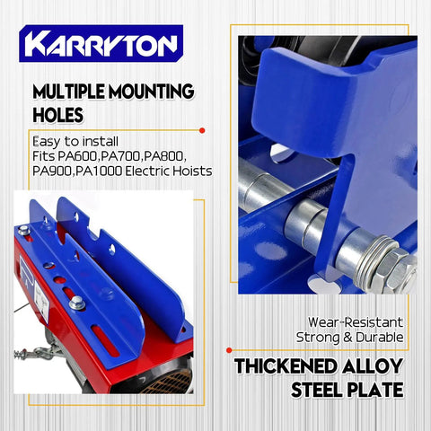 Close-up view of multiple mounting holes on 1 Ton I Beam Trolley For Electric Hoist Adjustable Manual Trolley Fits 2.5 To 5 Inch Beam Flange Push Trolley Compatible With PA600 PA800 And PA1000 Hoists Dual Wheel Design For Smooth Load Handling.