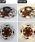 Small Mid Century Caged Ceiling Fan With Lights And Remote 20 Inch Cage Ceiling Fan With Light showing off and on positions