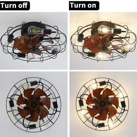 Small Mid Century Caged Ceiling Fan With Lights And Remote 20 Inch Cage Ceiling Fan With Light showing off and on positions