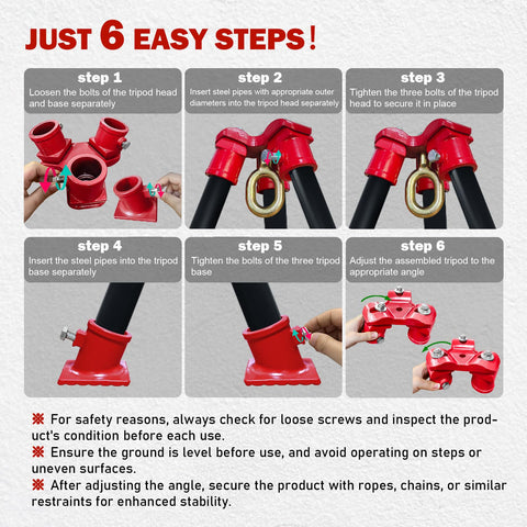 Assembly process of Beefy 2200 Lbs Capacity Tripod Head and Base Set With 360 Degree Rotation Ring For Hand Chain Hoist and Lever Hoist