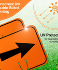 Six Pack Orange Traffic Arrow Signs For Detours And Road Barricades shown with sun-resistant ink for outdoor use.