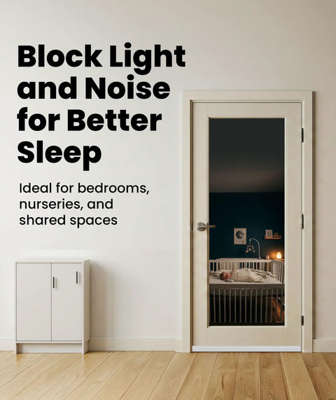 Heavy Duty Door Draft Stopper Seal 2 Pack DIY Door Sweep bottom blocker displayed in a cozy nursery setting.