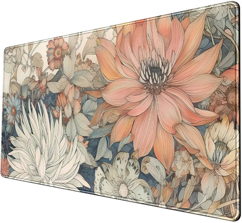 Large Boho Floral Desk Pad 31.5 By 15.7 Inches With Non Slip Rubber Base For Gaming Mouse Keyboard And Laptop Extended Desk Mat For Home Office Decor With Japanese Floral Aesthetic