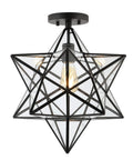 Black 14.5 Inch Moravian Star Ceiling Light 1 Light Semi Flush Mount Iron And Glass Farmhouse Boho Lantern For Hallway And Bedroom UL Listed LED Bulb Included.