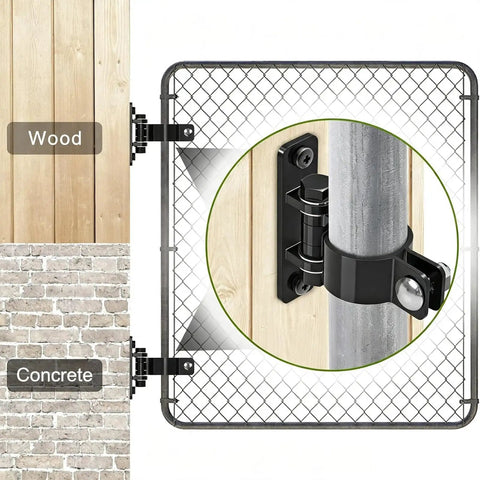 Built Tough Heavy Duty Carbon Steel Gate Hinges Featuring Removable Pin Design For Backyard Gates mounted on wood and metal post.