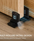Close-up of Three Roller Adjustable Floor Guide For Siding Closet Doors And Bypass Sliding Doors Aluminum Construction in use.