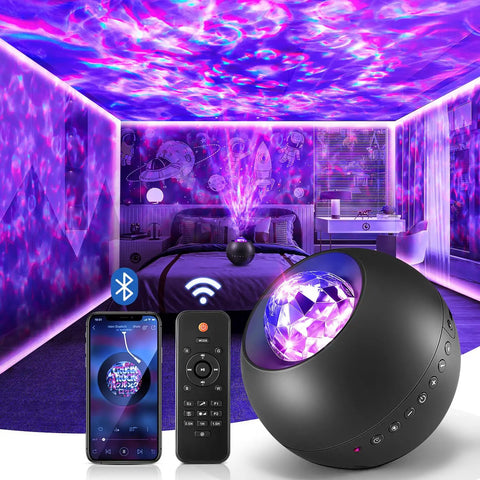 Galaxy Projector Night Light With Bluetooth Speaker And White Noise For Bedroom Vibe projecting starry sky, remote visible