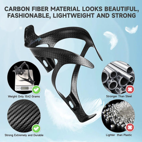 Ultralight carbon fiber bike water bottle cage holder weighing 15g, strong and stylish for cycling across rough terrain.