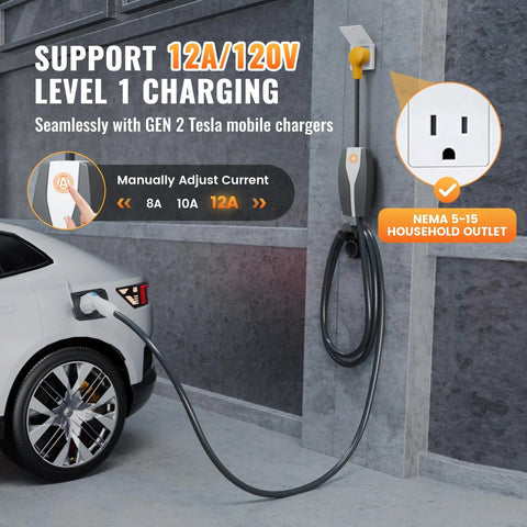 Drop The Standard 120 V Wall Adapter Right Into Your Tesla Gen Two Three Mobile Connector For Easy Home Charging On Model Three Y S X Road Trips With Zero Fuss Today, showing charging setup.