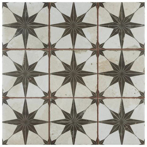 Harmonia Kings Star Nero 13 By 13 Ceramic Floor And Wall Tile Tough As Nails Durability For High Traffic Spaces with star pattern