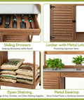 Outdoor Potting Bench Table For The Garden With Weatherproof Wooden Work Station Heavy Duty Metal Top Sliding Drawer Tool Hooks