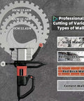 Badass Yet Precise Brushless Concrete Ring Saw With 8900 Watt Drive Motor showing three blade sizes for wall cutting.