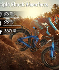 Kickass 5000W Dual Motor Electric Bike For Adults showcasing triple shock absorbers and dirt riding performance.