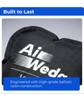 Close-up of black ballistic nylon AirWedge bag used for lifting and leveling.