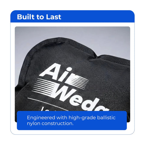 Close-up of black ballistic nylon AirWedge bag used for lifting and leveling.