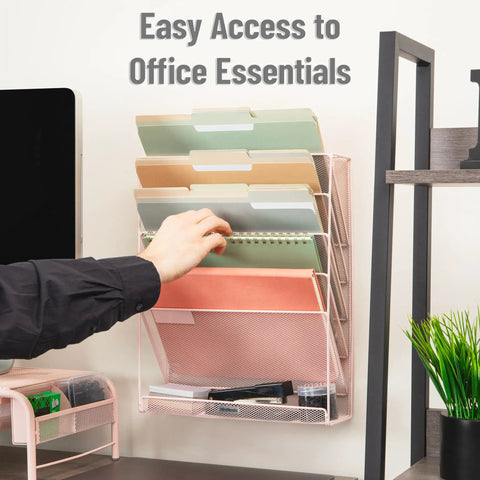 Top Shelf Pink Metal Mesh Vertical File Storage Desktop Organizer With Hella Angled Pockets For Folders And Documents Wall Mount Ready For Offices And Home Desks To Keep Your Workspace Slick