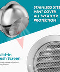 4 Inch Wall Vent Cover With Screen Mesh Made Of Stainless Steel Round Exterior Exhaust Vent For Outdoor Dryer Or Ventilation System 95mm Diameter Rust Resistant Weatherproof Easy Install