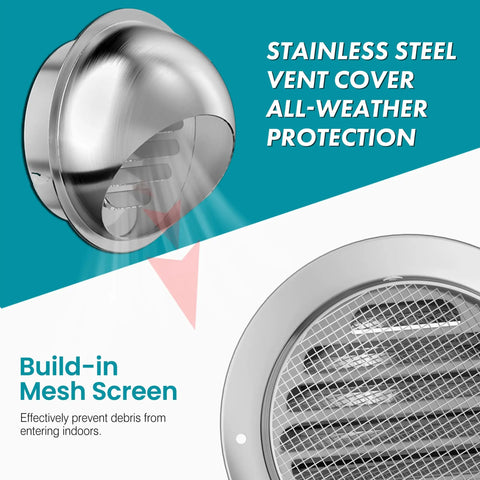 4 Inch Wall Vent Cover With Screen Mesh Made Of Stainless Steel Round Exterior Exhaust Vent For Outdoor Dryer Or Ventilation System 95mm Diameter Rust Resistant Weatherproof Easy Install
