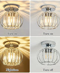 Sleek Modern Semi Flush Mount Ceiling Light Fixture With E26 Base Cool Crystal Mini Chandelier in Chrome, on and off views