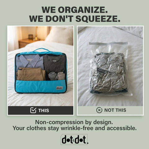 Comparison of Large Travel Packing Cubes Set Of 5 For Suitcases Lightweight Luggage Organizer Bags With Non Compression Design vs vacuum storage bag