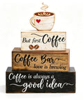 4 Piece Wooden Coffee Bar Decor Set with rustic signs for tiered tray farmhouse coffee station table centerpiece wood bar sign gift set