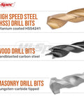 Hi-Spec 130pc drill bit set with tray case: HSS titanium-coated, wood, and masonry bits.