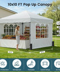 Pop Up Canopy Tent With Sidewalls 10x10ft One Push Setup 10 Person Party Gazebo Portable Outdoor Sun Shade, market stall use