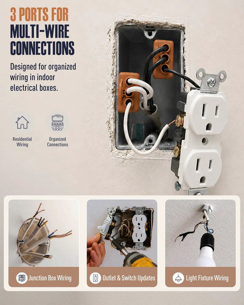Rock Solid Pro Grade Aluminum To Copper Wire Connectors 3 Port Screw Terminal Blocks Pre Filled With Oxide Inhibitor Orange 15 Pack for wiring in junction boxes.