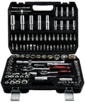 Beefy 108 Piece Mechanics Tool Set With Metric And Standard Sockets One Quarter Inch And One Half Inch Ratchet Set in plastic toolbox