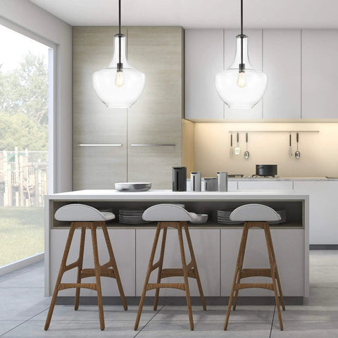Oil Rubbed Bronze 13.25 Inch Mid Century Modern One Light LED Pendant Light Fixture With Clear Glass Shade in kitchen