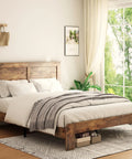 Built Like A Tank Queen Bed Frame With Headboard And Footboard Featuring Solid Wood Slats And Reinforced Legs Giving You A Rock Solid Foundation For Deep Sleep Sessions In Rich Dark Brown, shown in a cozy bedroom.