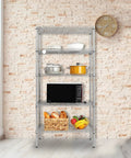Heavy Duty Five Tier Wire Shelving Unit Kickass Storage Rack With Fully Adjustable Shelves For Kitchen Garage And Pantry Organization Keep Your Space Clean In Sleek Silver Gray 29 X 13 X 59 Inches, displaying kitchen items and microwave.
