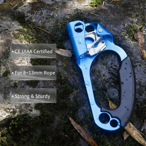 Right Hand Rope Ascender For 8 To 13mm Rope, Ultra Lightweight Aluminum Rope Clamp, Arborist Rappelling Gear, Blue Right