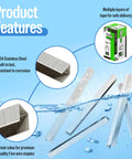 Rock Solid 71/12 304 Stainless Steel Upholstery Staples 22 Gauge 3/8 Crown 1/2 Leg Built Like A Tank packaging and staples with water background.