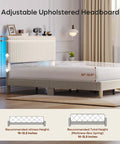 Ultimate Cozy Queen Size Bed Frame Crafted From Plush Beige Corduroy Upholstery With Hidden Storage Headboard ambient LED strip lights.
