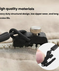 Close-up of Zipper Repair Kit With 3 Different Sizes Replacement Zipper Heads And Quick Install Detachable Pulls on fabric