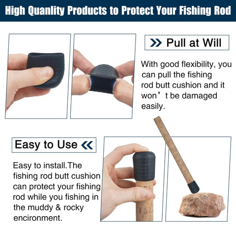 Durable Silicone Fishing Rod Butt Cap Cushion End Seat Protector For Rods And Tackle Gear Keeps Rod Safe In Muddy Water And Rocky Banks Thick Pads For Comfort Fits Large Medium Small Poles 6 Pack, black silicone, flexible fit