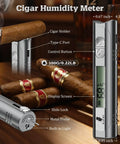 Digital Cigar Hygrometer With LCD Display, Portable Humidity Meter For Humidors, Dual Sensor Probes For Inside Cigars, Gray